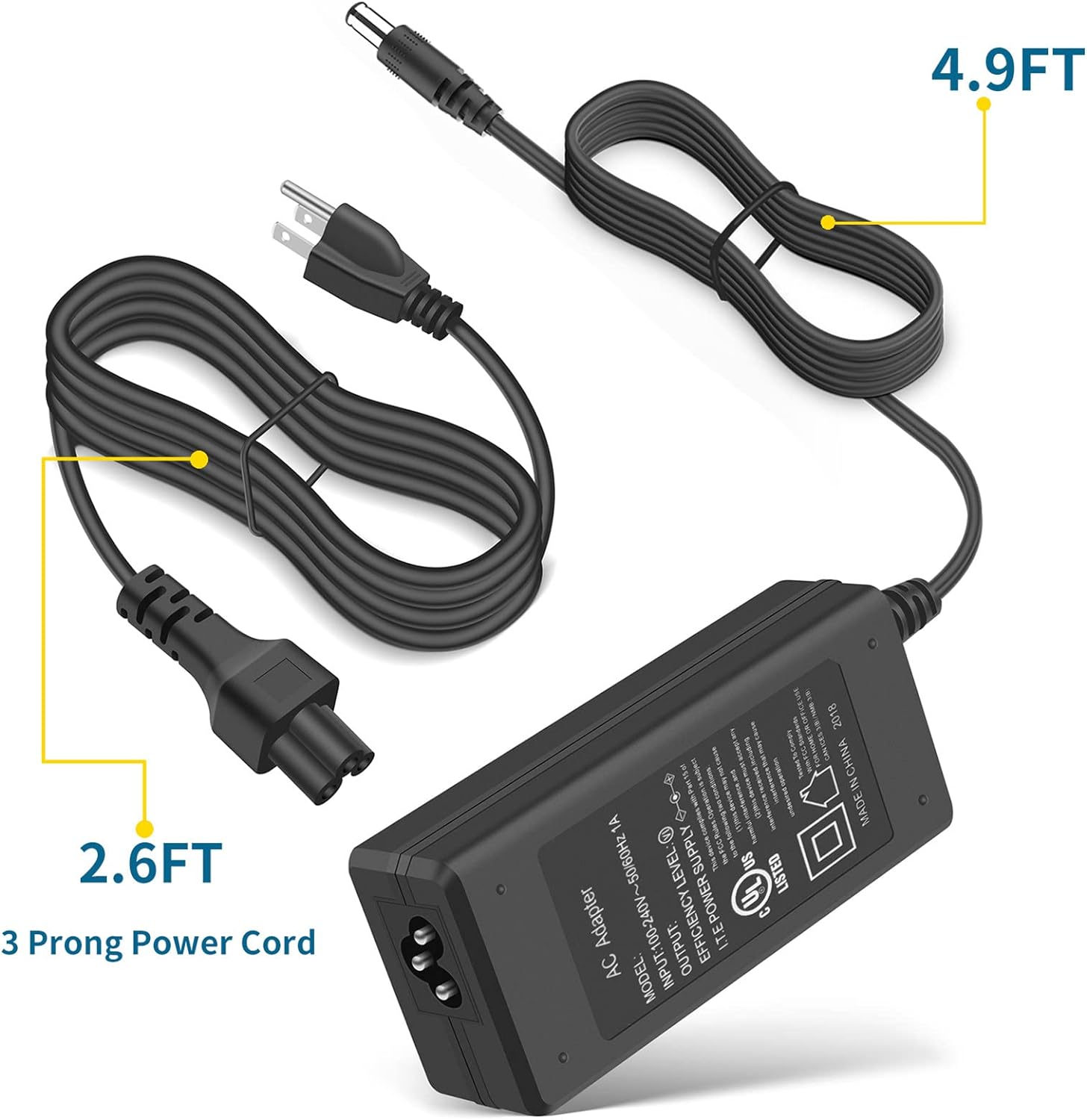 Acer Monitor SB220Q Cable de alimentación S236HL R240HY G257HU G206HL Cargador de 19 V con certificación UL apto para monitor Acer