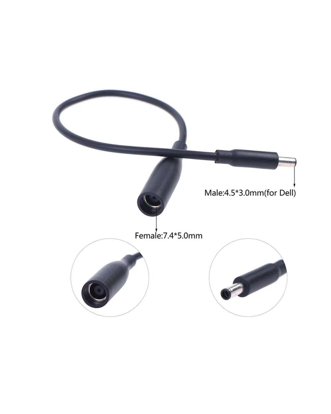 2 x 7.4mm Female to 4.5mm Male DC Power Tip Converter Adapter Cable for Dell Laptop Chargers