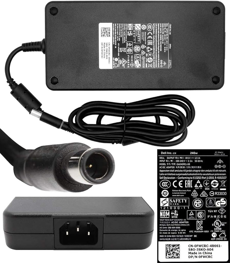 Dell 7.4 mm barrel 240 W AC Adapter with 2 meter Power Cord Original (Renewed)