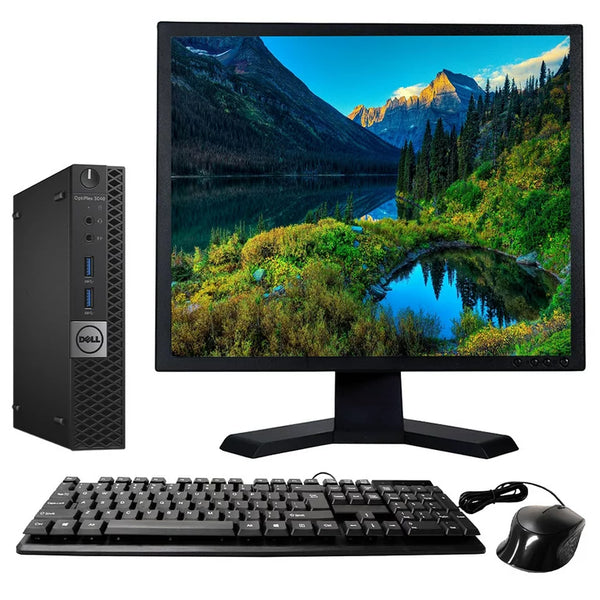 Dell 5070 Tiny Desktop | i5 7th Gen | 8GB DDR4 RAM | 256GB SSD Solid State 19" Wide Dell Monitor with Stand (Renewed)