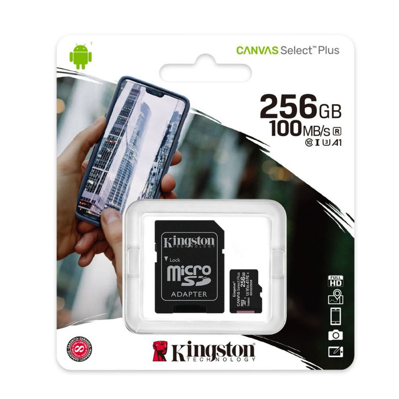64/128/256/512 GB Kingston microSDXC Canvas Select Plus 100MB/s Read A1 Class 10 UHS-I Memory Card + Adapter (SDCS2)