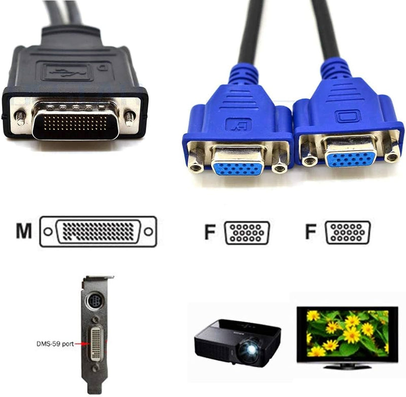 DMS-59 Male to Dual VGA 15-pin Female Cable Video Card Display Adapter Splitter